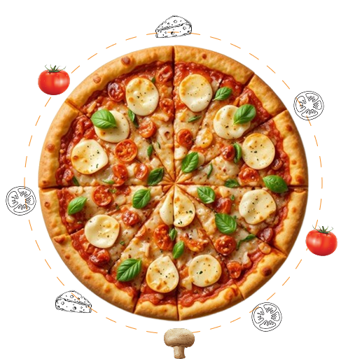 Pizza entera, plano frontal